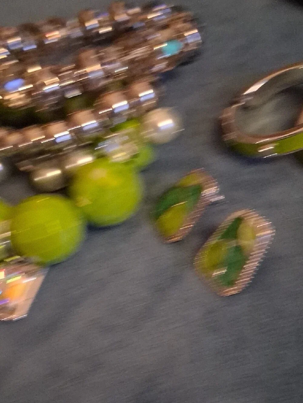 Green Beaded and Silver Accent Bracelet Set Matching Earrings.